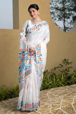 White Floral Soft Cotton Jamdani Saree