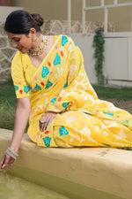 Yellow Floral Printed Soft Cotton Jamdani Saree