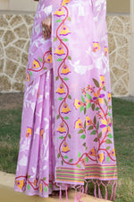 Lavender Woven Design Soft Cotton Jamdani Saree