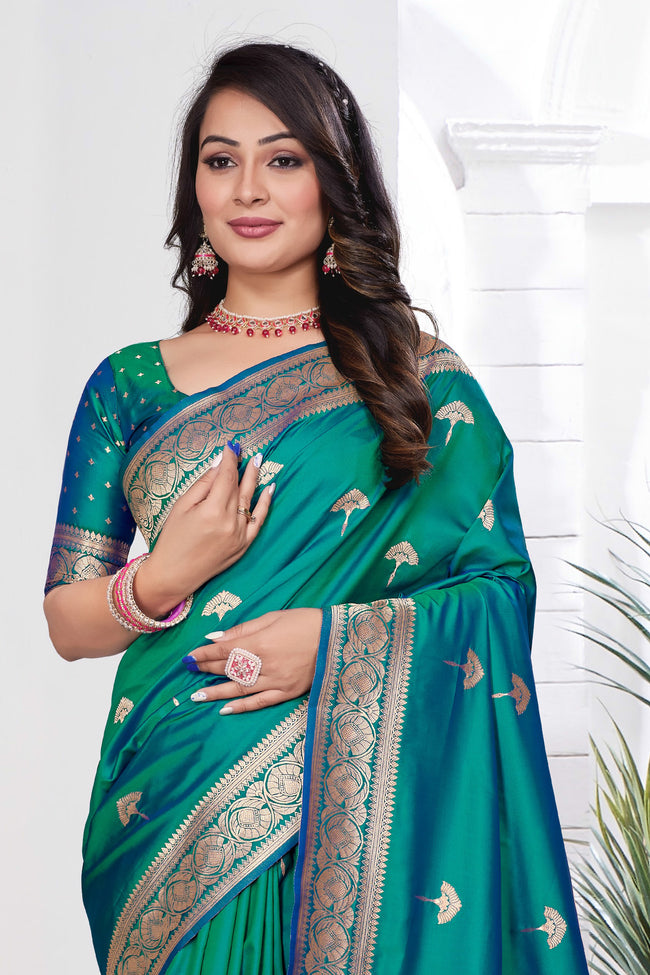 Dual Tone Green Woven Zari Banarasi Art Silk Saree