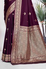 Dark Purple Woven Zari Banarasi Art Silk Saree