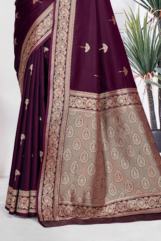 Dark Purple Woven Zari Banarasi Art Silk Saree