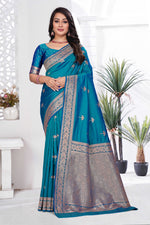 Blue Woven Zari Banarasi Art Silk Saree