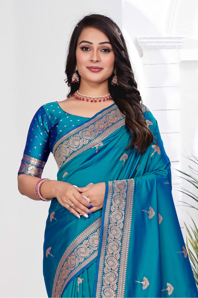 Blue Woven Zari Banarasi Art Silk Saree