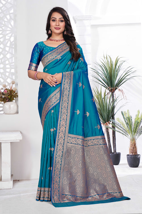 Blue Woven Zari Banarasi Art Silk Saree
