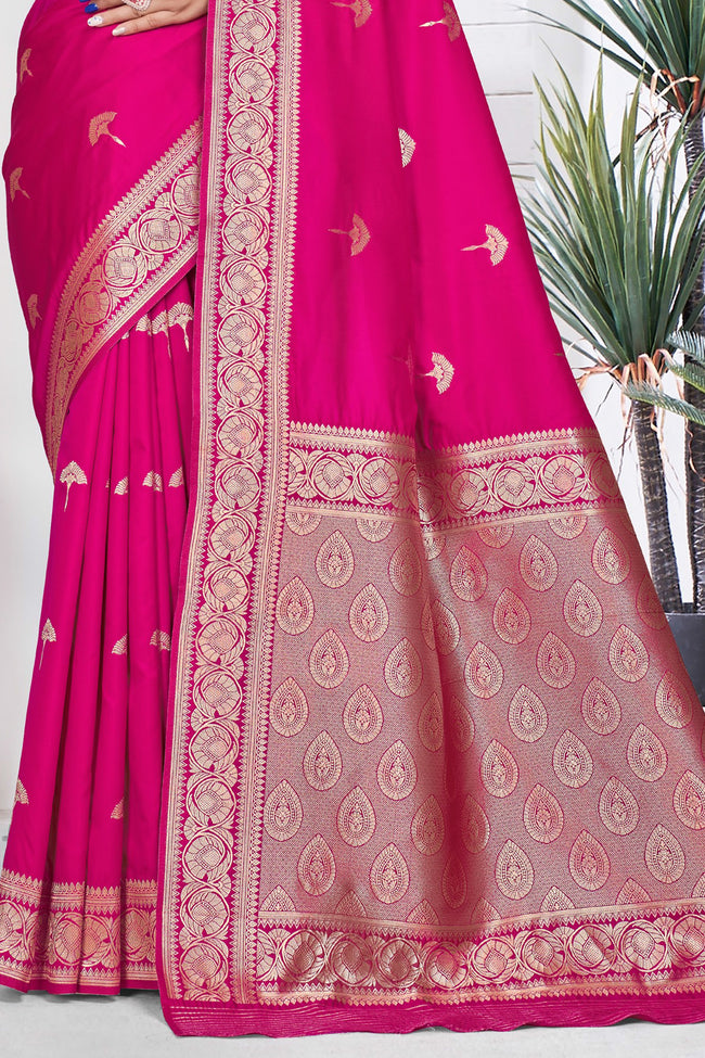 Fuchsia Pink Woven Zari Banarasi Art Silk Saree