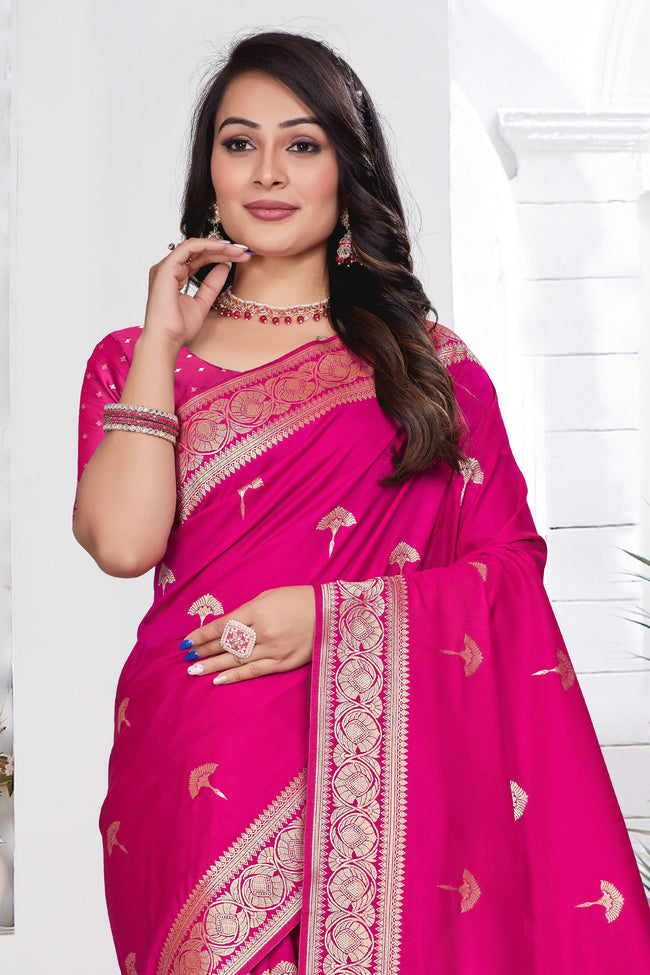 Fuchsia Pink Woven Zari Banarasi Art Silk Saree