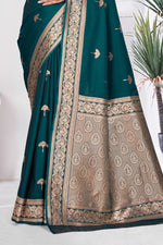 Teal Blue Woven Zari Banarasi Art Silk Saree