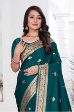Teal Blue Woven Zari Banarasi Art Silk Saree