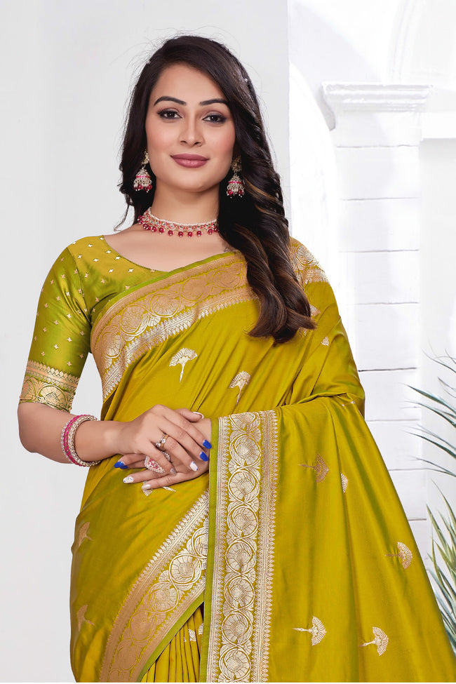 Yellow Woven Zari Banarasi Art Silk Saree