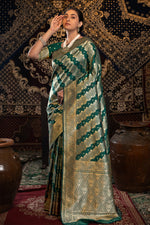 Bottle Green Banarasi Silk With Zari Woven Design Saree