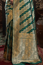 Bottle Green Banarasi Silk With Zari Woven Design Saree