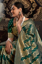 Bottle Green Banarasi Silk With Zari Woven Design Saree