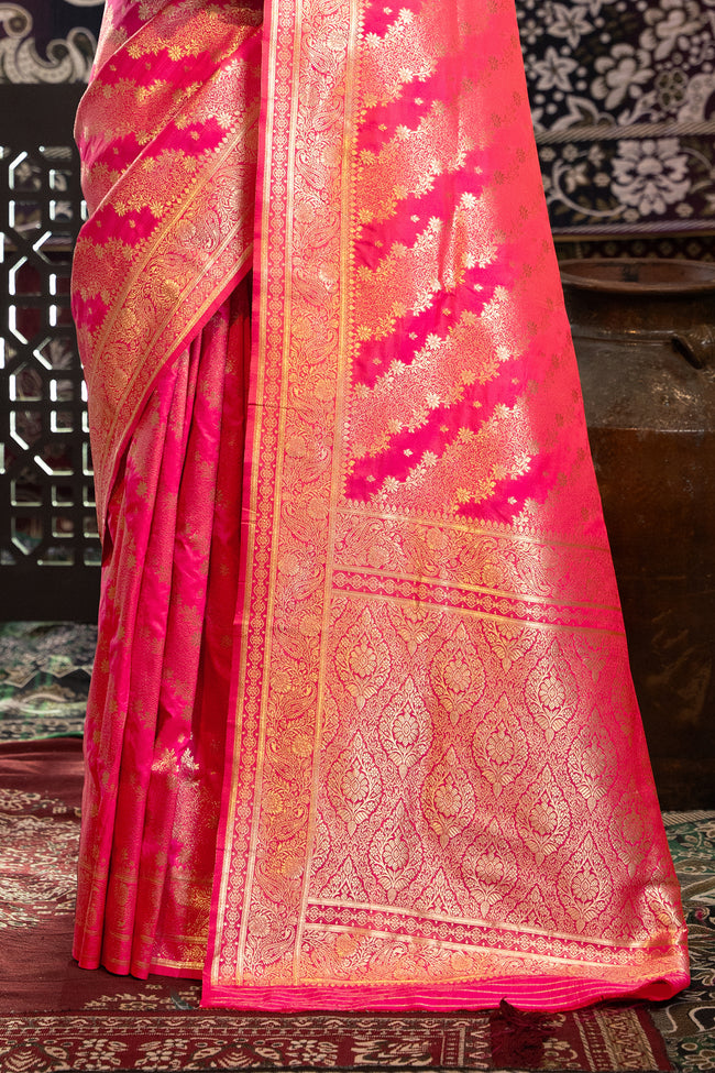 Pink Banarasi Silk With Zari Woven Design Saree