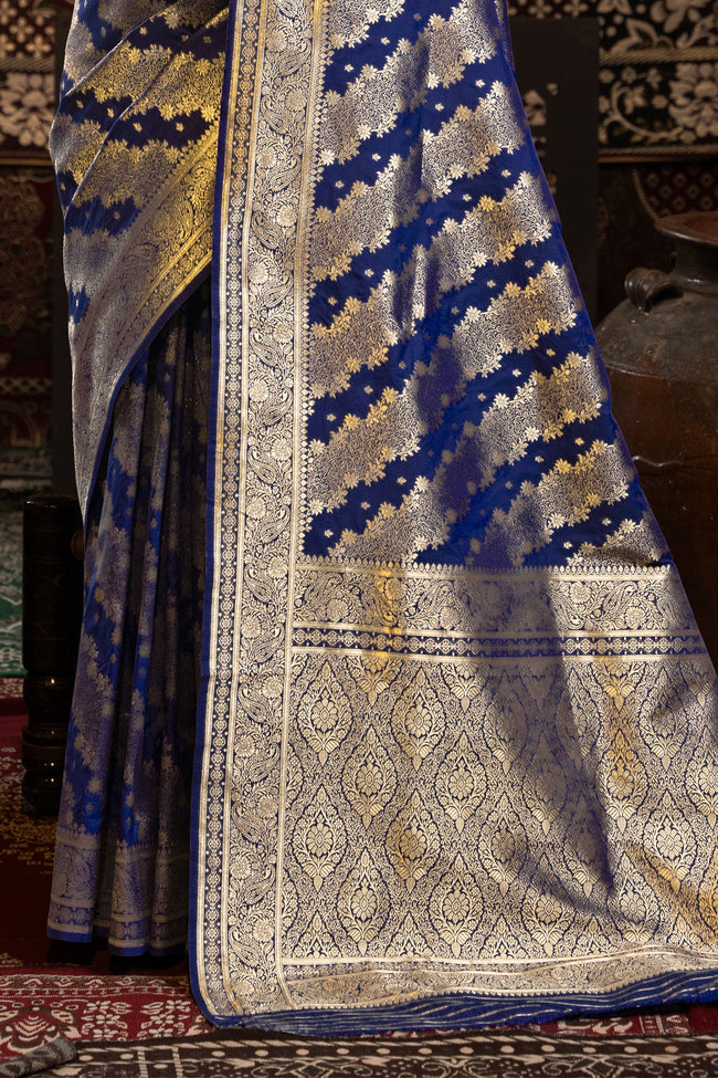 Royal Blue Banarasi Silk With Zari Woven Design Saree