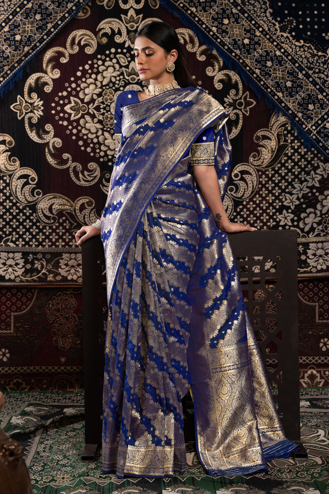 Royal Blue Banarasi Silk With Zari Woven Design Saree