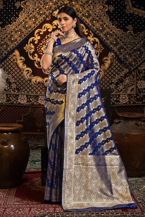 Royal Blue Banarasi Silk With Zari Woven Design Saree