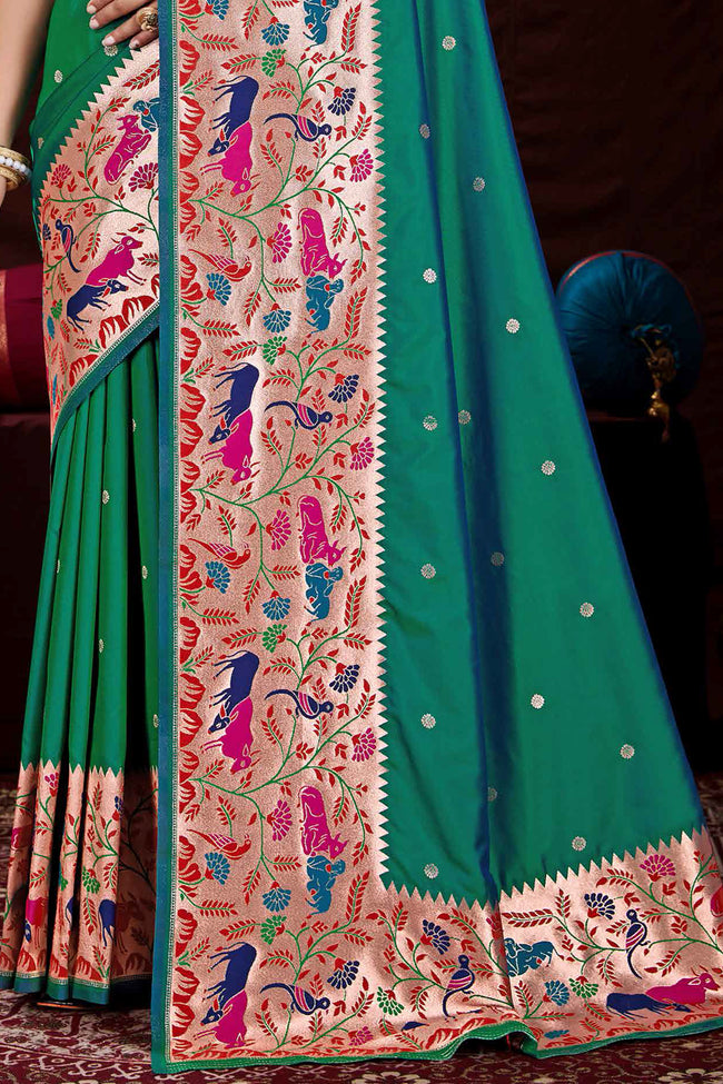 Sea Green Festive Wear Woven Banarasi Silk Paithani Saree