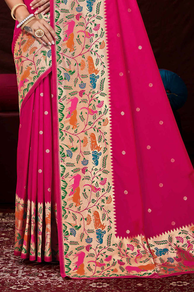 Rani Festive Wear Woven Banarasi Silk Paithani Saree