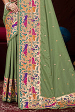 Sage Green Festive Wear Woven Banarasi Silk Paithani Saree