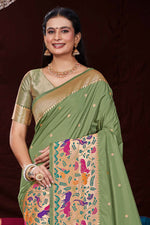 Sage Green Festive Wear Woven Banarasi Silk Paithani Saree