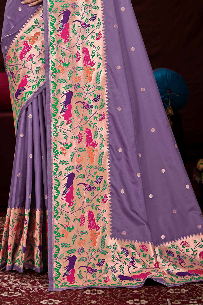 Lavender Festive Wear Woven Banarasi Silk Paithani Saree