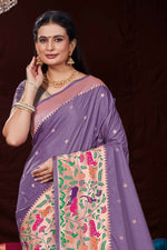 Lavender Festive Wear Woven Banarasi Silk Paithani Saree