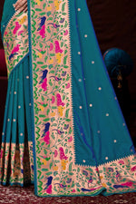 Teal Blue Festive Wear Woven Banarasi Silk Paithani Saree