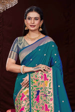 Teal Blue Festive Wear Woven Banarasi Silk Paithani Saree