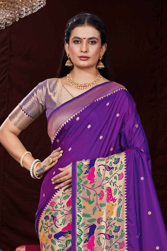 Purple Festive Wear Woven Banarasi Silk Paithani Saree