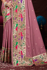 Rose Pink Festive Wear Woven Banarasi Silk Paithani Saree