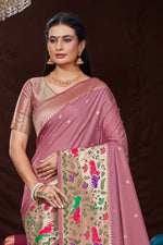 Rose Pink Festive Wear Woven Banarasi Silk Paithani Saree