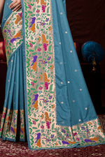 Light Blue Festive Wear Woven Banarasi Silk Paithani Saree