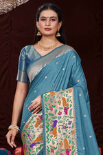 Light Blue Festive Wear Woven Banarasi Silk Paithani Saree