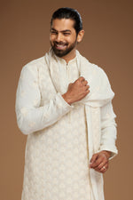 Golden Cream Festive Wear Kurta Pajama In Silk For Men