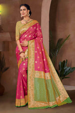 Rani Pink Woven Zari Traditional Wear Silk Saree