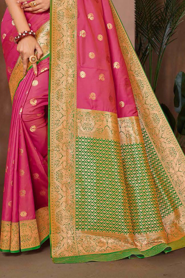 Rani Pink Woven Zari Traditional Wear Silk Saree