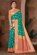 Teal Green Woven Zari Traditional Wear Silk Saree