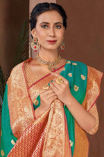 Teal Green Woven Zari Traditional Wear Silk Saree