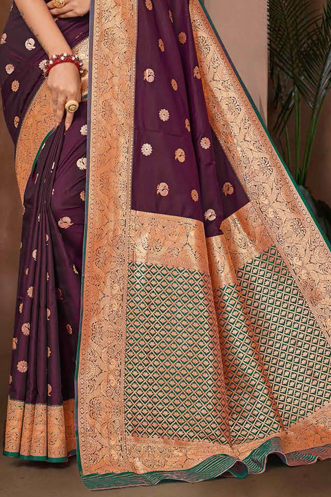 Dark Purple Woven Zari Traditional Wear Silk Saree