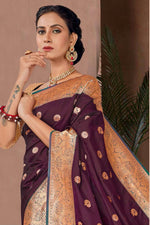 Dark Purple Woven Zari Traditional Wear Silk Saree