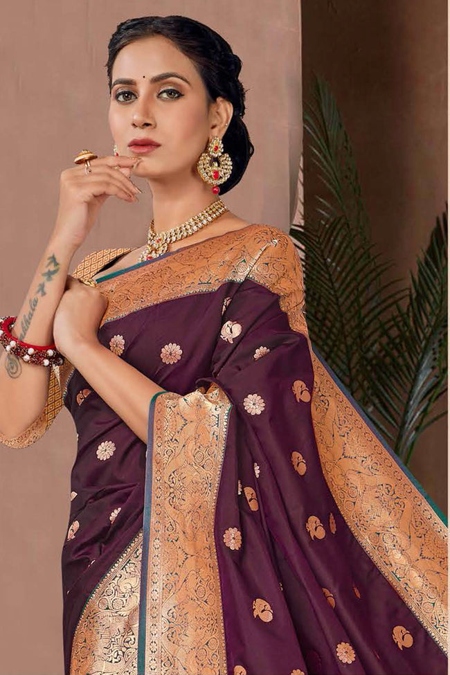 Dark Purple Woven Zari Traditional Wear Silk Saree