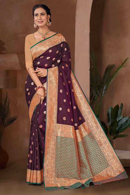 Dark Purple Woven Zari Traditional Wear Silk Saree