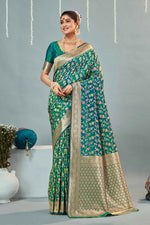 Teal & Gold Woven Design Zari Banarasi Silk Saree