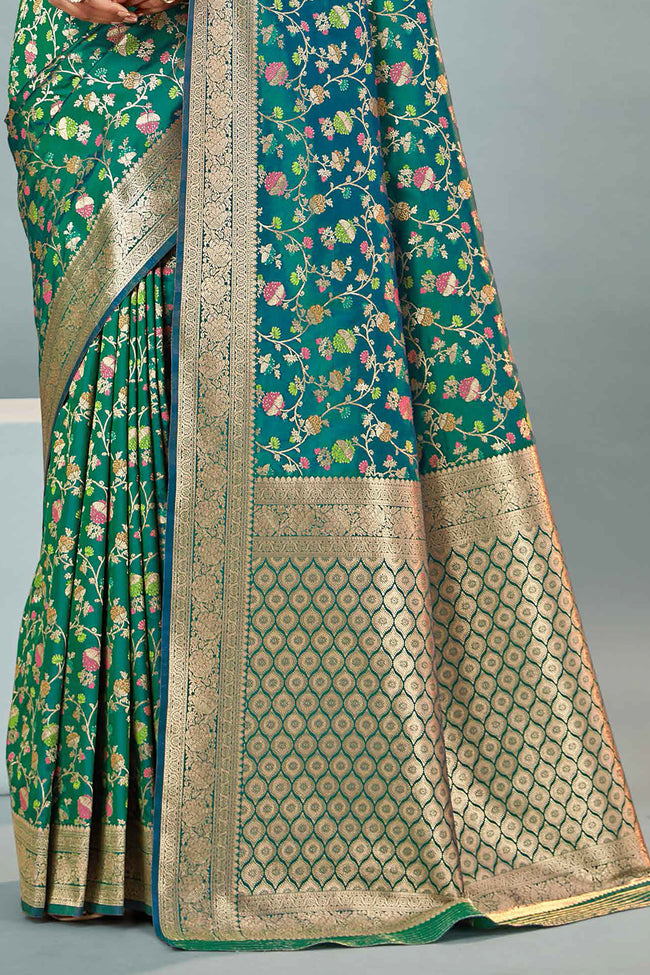 Teal & Gold Woven Design Zari Banarasi Silk Saree