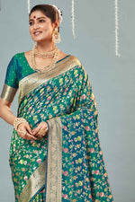 Teal & Gold Woven Design Zari Banarasi Silk Saree