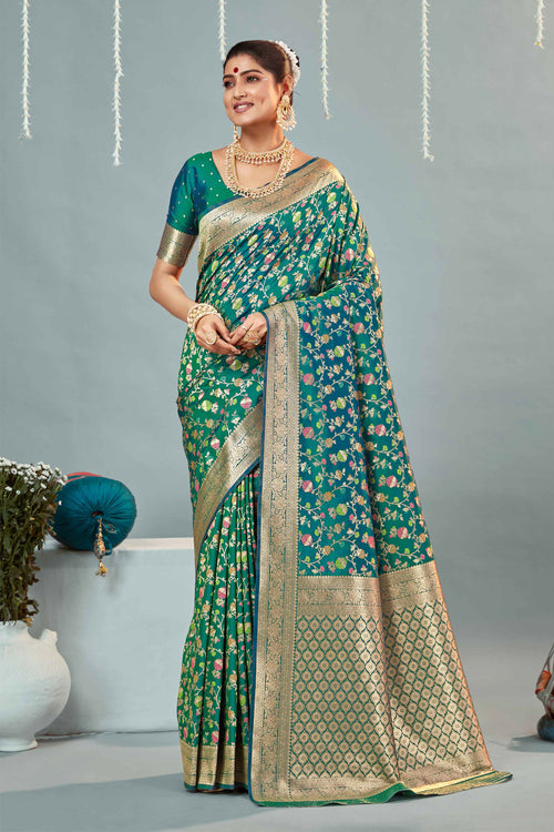 Teal & Gold Woven Design Zari Banarasi Silk Saree