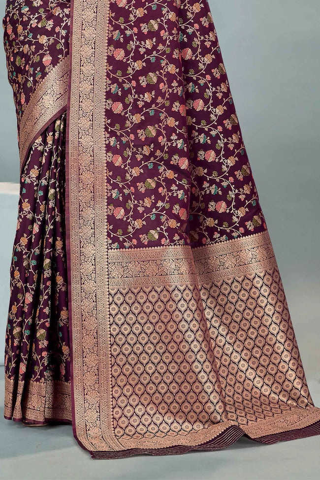 Maroon  & Gold Woven Design Zari Banarasi Silk Saree