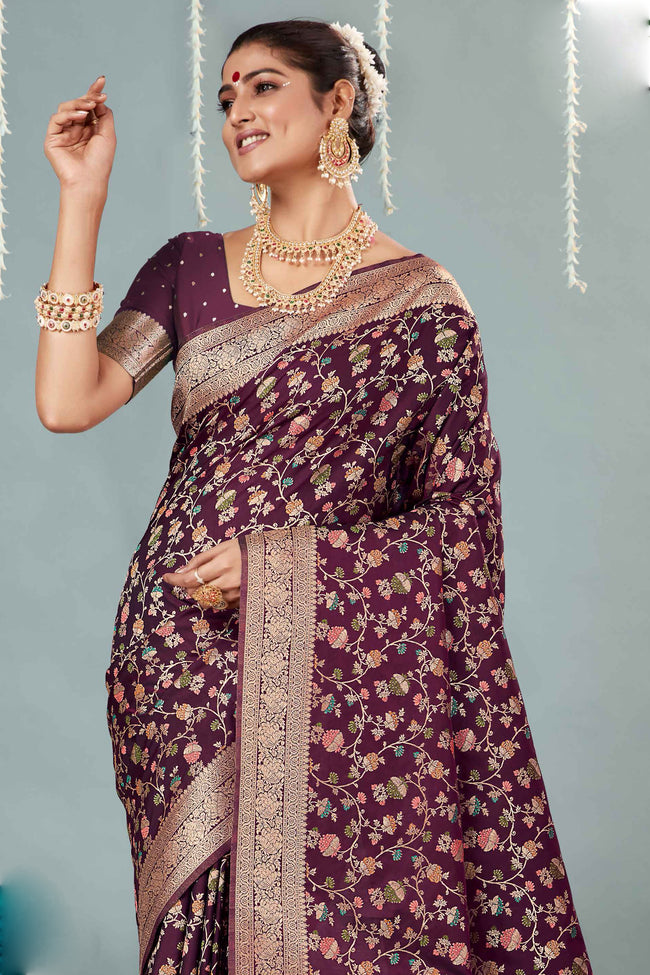 Maroon  & Gold Woven Design Zari Banarasi Silk Saree