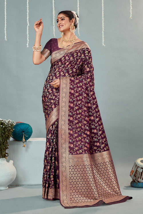 Maroon  & Gold Woven Design Zari Banarasi Silk Saree